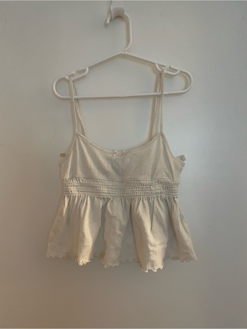Urban Outfitters Cream Smocked Peplum Cami